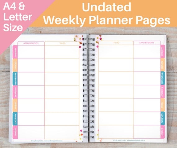 undated printable weekly planner pages 2 designs bullet