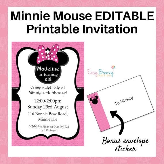 Editable Minnie Mouse Birthday Invitations 4