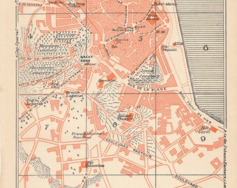 1929 Tangier Morocco Antique Map