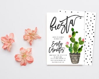 Fiesta Bridal Shower Invitation, Cactus, Watercolor, Calligraphy, Printable Invites (727)