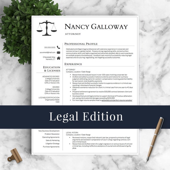 Legal Resume Template for Word & Pages Lawyer Resume