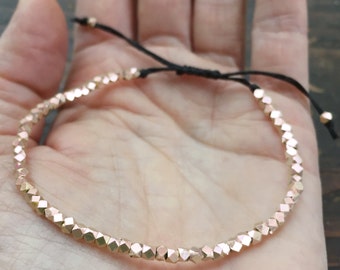 Rose Gold Bracelet - Minimalist Bracelet - Rose Gold Jewelry - Macrame Bracelet - Adjustable Bracelet - Rose Gold Nugget Bracelet