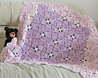 Newborn baby girl crochet blanket handmade cotton baby blanket throw new baby shower gift purple pink nursery bedding unique baby girl gift