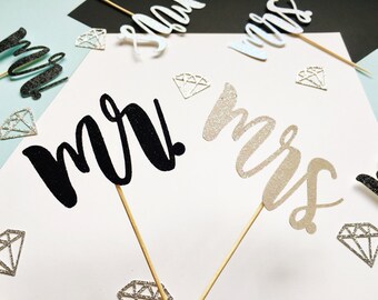 Mr & Mrs Cupcake Toppers | Wedding Cupcake Toppers | Engagement Cupcake Toppers | Anniversary Cupcake Toppers | Glitter Cupcake Toppers