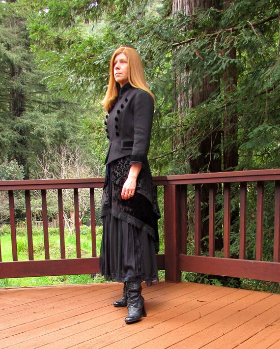 Black Paisley Brocade and Velvet Coat by FabrefactionStudio steampunk buy now online