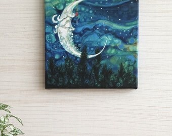 Art decoration/ wall art/ lili devo art/ clock lamina/ moon ride/ moon bike/ bike print/ surreal bike/ arte y objetos/ painting/ reprolienzo