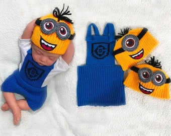 Minion baby clothing set crochet baby costume crochet diaper cover set baby clothes set baby minion costume baby boy crochet baby outfit