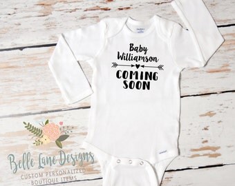Baby Coming Soon with Arrows Onesie | New Baby | Expecting Baby Onesie | Baby To Be | Pregnancy Surprise | Pregnancy Announcement | 104