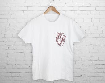 Tumblr Clothing Embroidery Tshirt Unisex Pocket Tee Shirt Embroidered Shirt Embroidery Tshirt Heart Shirt Womens T-shirts Pocket YPo008