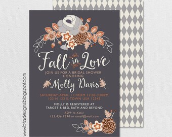 Fall Bridal Shower Invitation 1, Fall in Love, Digital & Customizeable