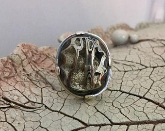 AMMONITE RING, Fossil Ring, Size 8 1/2, Statement Ring, Handcrafted Ring, Gemstone Ring, Artisan Ring, 925 Sterling Silver
