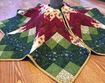 Poinsettia Star Tree Skirt Pattern, Traditional Tree Skirt Pattern, Patchwork Tree Skirt Pattern, Quilted Tree Skirt Pattern