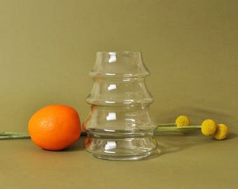Ribbed Glass Vase, Small 80s Vase, 80s Modern Vase, 80s Home Decor, Vintage 1980s Vase, Minimalist Home Decor, Minimal Glass Vase