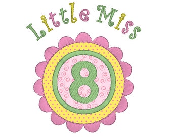 8th Birthday Number Applique Machine Embroidery Design, Instant Download Little Miss 8 Birthday Number Embroidery Design no: JGS00022-12