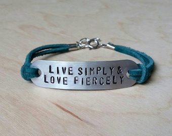 Made To Order Customize Metal and Suede Bracelet -Quote, Date, Coordinate, Etc. with your choice of Font, Color, and Symbols