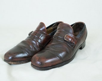 Vintage Men's Size 7.5 Buckled Leather 70's Loafers Shoes