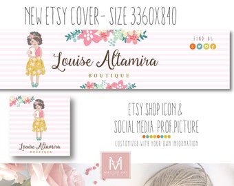 etsy cover set, etsy banner set, etsy shop set ,etsy profile badge ,girl etsy set ,sewing shop set ,premade shop set