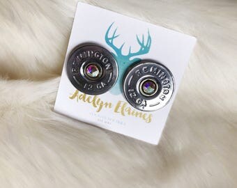 Swarovski Crystal Remington 12 Gauge Shotgun Shell Earring Studs // Bullet Jewlery // Bullet Earrings