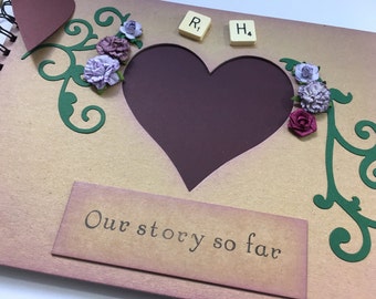 Personalised scrapbook album, vintage wedding anniversary memory book, our story so far photo album, personalized wedding gift, gift for her