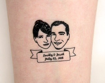 Couple portrait tattoo / Custom Temporary Tattoos / Wedding / Bride gift / Wedding favors for guest / Personalized gift couple / Valentine's