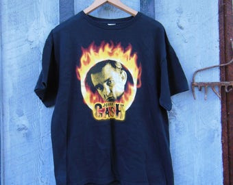 vintage Johnny Cash t shirt / 80s country western tee / cowboy cowgirl vintage band rock tee / distressed cotton RING OF FIRE Man in Black