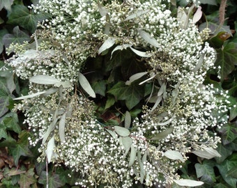 16" DRIED Rustic wreath, babys breath & seeded eucalyptus, Home Decor Wreath, Dried Flower Wreath, wedding wreath, Dried flowers, wreaths