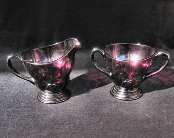 New Martinsville Cream and Sugar Set in the Amethyst "Moondrops" pattern circa 1930s