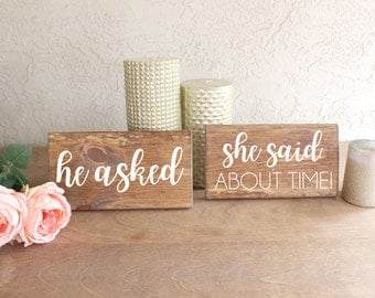 Engagement Photos Prop - He Asked She Said About Time - Engagement Sign - Engagement Photos Signs - Engagement Sign for Photos - Photo Prop