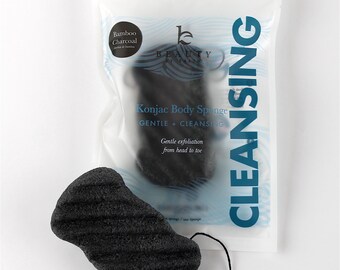 Konjac Body Sponge - Natural Sustainable Sponge with Bamboo Charcoal - Use With or Without Body Wash