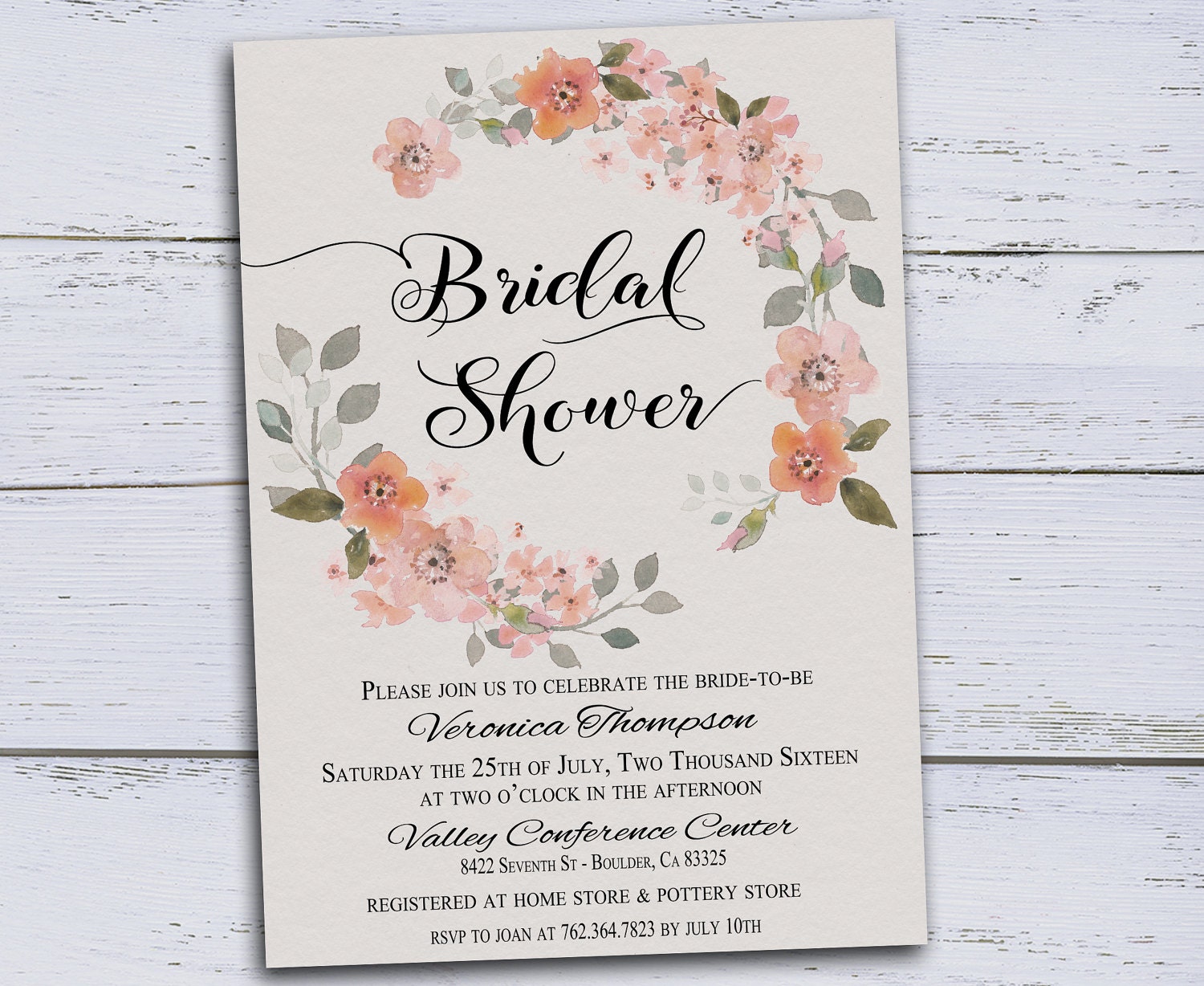 Floral Bridal Shower Invitations Rustic Bridal Shower