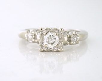 Vintage .46tcw Diamond Engagement Ring 14k white gold Circa 1950