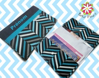 Immunization booklet health cover personnalized prénom chevron coton