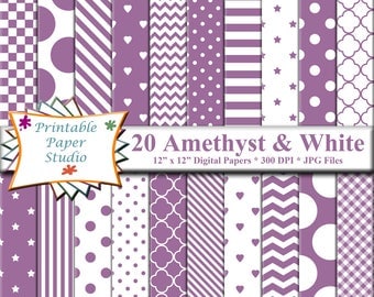 Amethyst Purple Digital Paper Pack, 12x12 Purple Colored Paper for Scrapbooking & Card Making, Purple Patterned Paper Instant Download File
