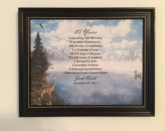 80th Birthday Gift, Born In 1937, For Dad, For Grandpa, Personalized, Frame Included, Milestone Gift, 80 Years Old, Deer Hunter, Fishing