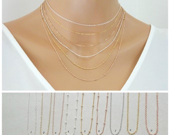 Dainty Plain Chain Necklace, Sterling silver chain, 14 k Gold filled chain necklace, Rose gold fill necklace, chain only layering necklace