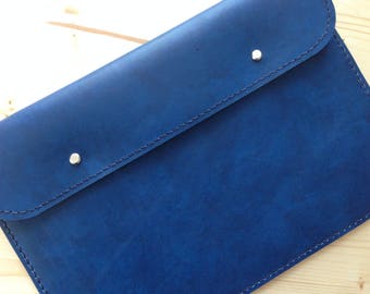 13" MacBook Air Leather Sleeve,Laptop Cover Handmade,Blue 13"MacBook Air Sleeve