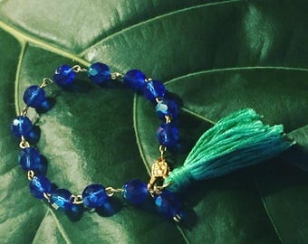 Cobalt blue czech glass bead link braclet
