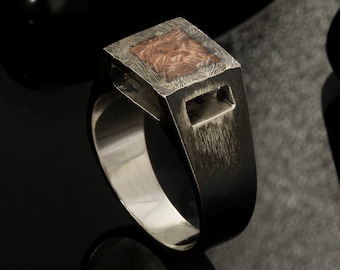 Rustic mens ring, Unique men's ring, Silver Signet ring, Mens Wedding Band, Unique Engagement Ring, Men wedding ring, Gift for men, RS-1185