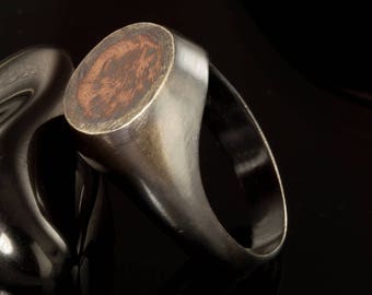 Rustic Men's Signet ring, Silver Copper Signet ring, Men's Unique Wedding Band, Unique Engagement Ring, Men's ring, Gift for men, RS-1223