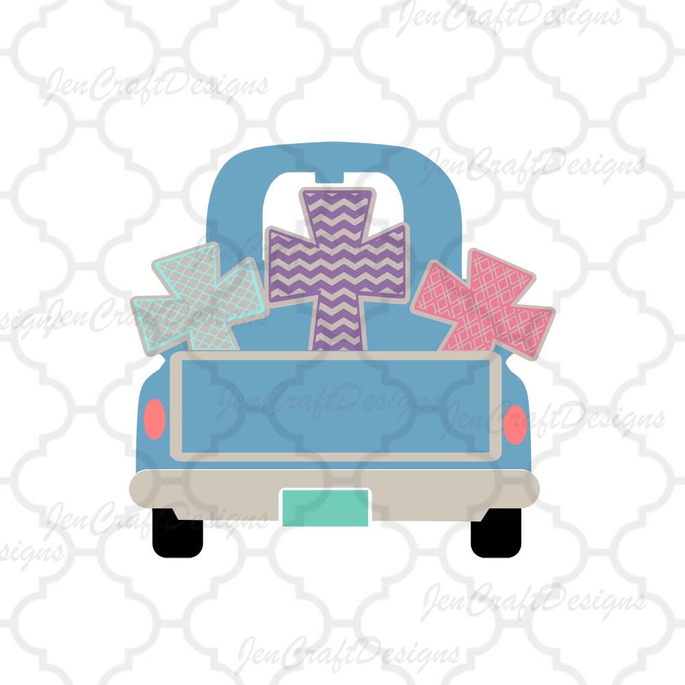 Christian Cross Vintage Truck SVG EPS Png DXF, Monogram Frame Cricut Design Space, Silhouette ...