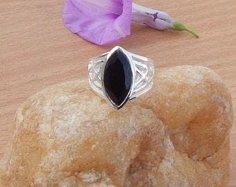 Natural Black Onyx Gemstone Ring | Bezel Artisan Gift Ring | Black Onyx 925 Sterling Silver Ring | Birthstone Ring Size 6.5