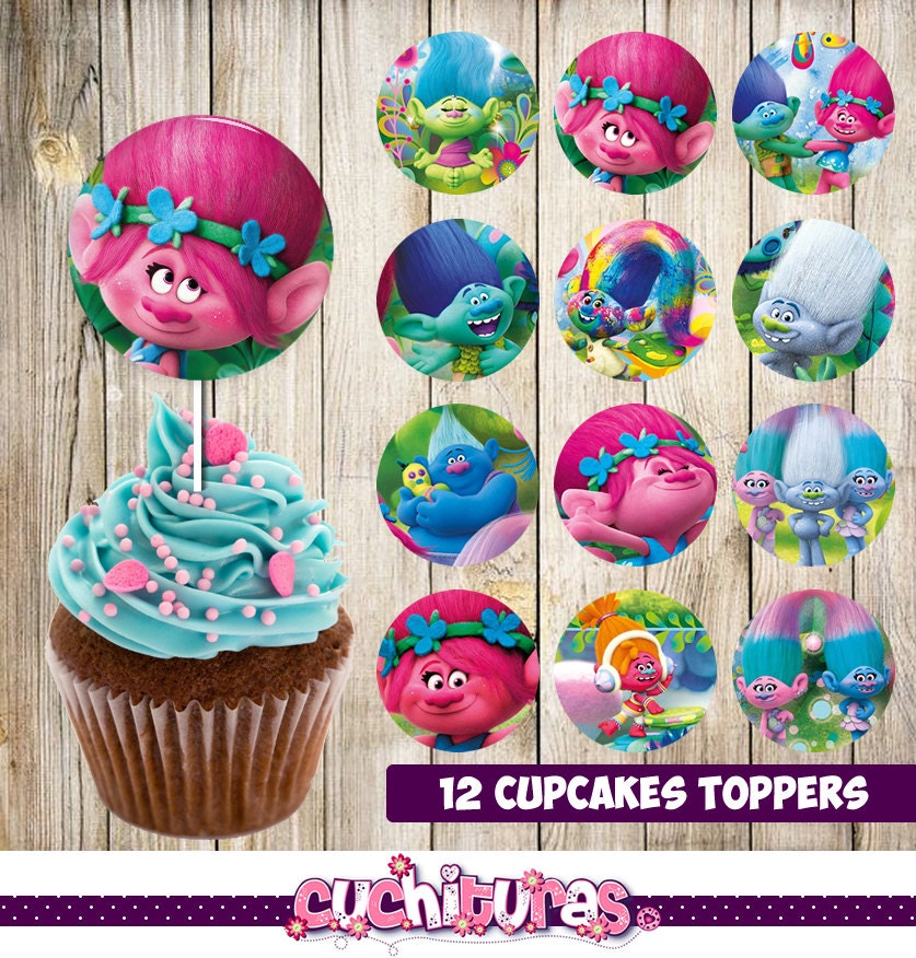 12 Trolls Cupcakes Toppers instant download Printable Trolls