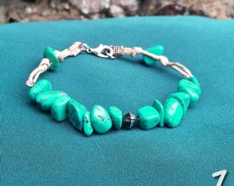 The river - Turquoise magnesite and hemp Bracelet