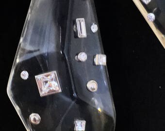 Clear plastic necklace rhinestones Lucite necklace