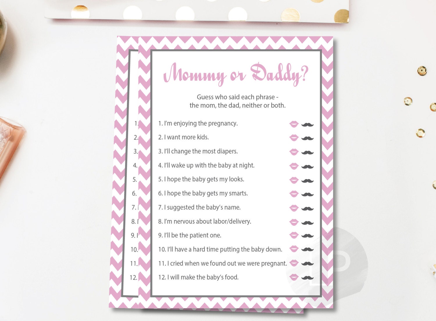 Pink Mommy or Daddy Baby Shower Quiz He Said She Said baby