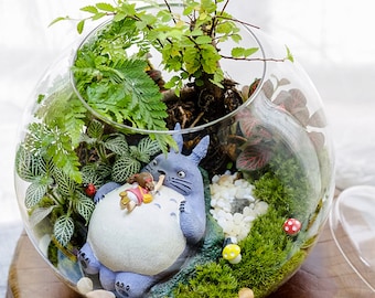 A Set 4 Totoro Terrarium Material Accessories Ghibli Studio Fairy Garden Miniature Girl Lying in Totoro DIY Accessories 4pcs