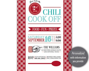 Chili Cook Off Invitation --- Personalized Printable --- #C550-I
