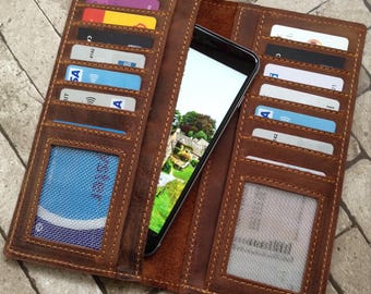 Bifold Wallet Leather Clutch Personalized Long Wallet Girlfriend Gift for Wife Gift for Her iPhone 6 plus Wallet case iPhone Wallet Leather