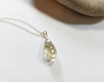 Rutilated Quartz Briolette Gemstone Necklace, Rutilated Quartz Necklace, AAA Rutilated Quartz Necklace, Sterling Silver Rutilated Quartz