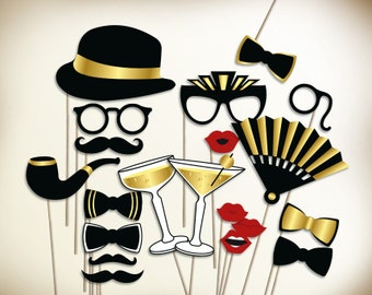 Gatsby photo booth props PRINTABLE PDF. Great Gatsby party props. Roaring twenties party photobooth. Roaring 20s party. Black and gold props